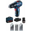 Akumulátorový príklepový vŕtací skrutkovač Bosch GSB 12V-30 s 39-dielnou súpravou vrtákov a skrutkovacích hrotov 15003 06019G9101