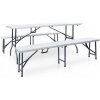 Skladací záhradný stôl s 2 lavicami, 180 cm, oceľ a HDPE, biely