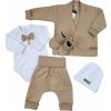 Kazum Bavlnená sada body nohavice motýlik a čiapka Elegant Boy 5D mocca/biela