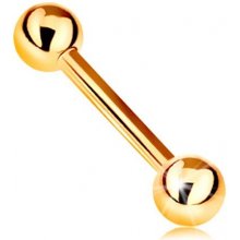 Šperky eshop piercing v žltom zlate činka dve lesklé hladké guľôčky GG184.13