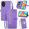 Peňaženkové kožené puzdro Flower Zipper na Oppo A38 - Fialová