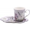 HOME ELEMENTS Porcelánový hrnček 360 ml s podšálkou, Levanduľa
