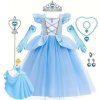 Detské dievčenské šaty Popoluška svetlomodré a doplnky 100 - 140 130 cm