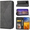 Peňaženkové kožené puzdro CUBIC GRID na Motorola Moto G32 - Čierna
