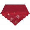 Obrus Vianočné, Bielo zlaté vločky, červený pr.140 cm