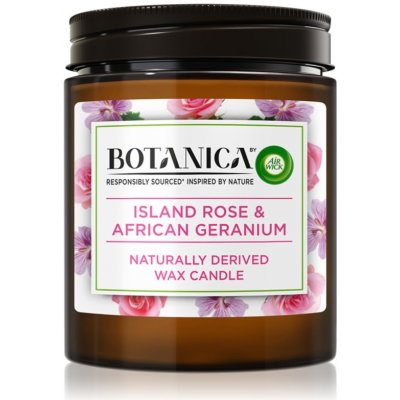Air Wick Botanica Island Rose & African Geranium vonná sviečka s vôňou ruží 205 g