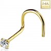 Šperky eshop - Zahnutý piercing do nosa zo žltého 14K zlata, okrúhly číry zirkón, 2 mm S1GG222.18