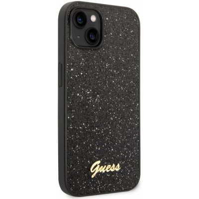 Púzdro Guess Glitter Flakes Metal Logo iPhone 14 čierne
