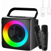 PRENOSNÝ BLUETOOTH KARAOKE LED REPRODUKTOR 2 MIKROFÓNY AUX/USB/TF ČIERNY