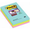Samolepiaci poznámkový blok, linajkový, 3x90 listov, 101x152 mm, 3M POSTIT Super Sticky Miami, rôzne farby