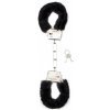Plyšové putá Shots Toys Furry Handcuffs čierne, kovové putá s plyšom