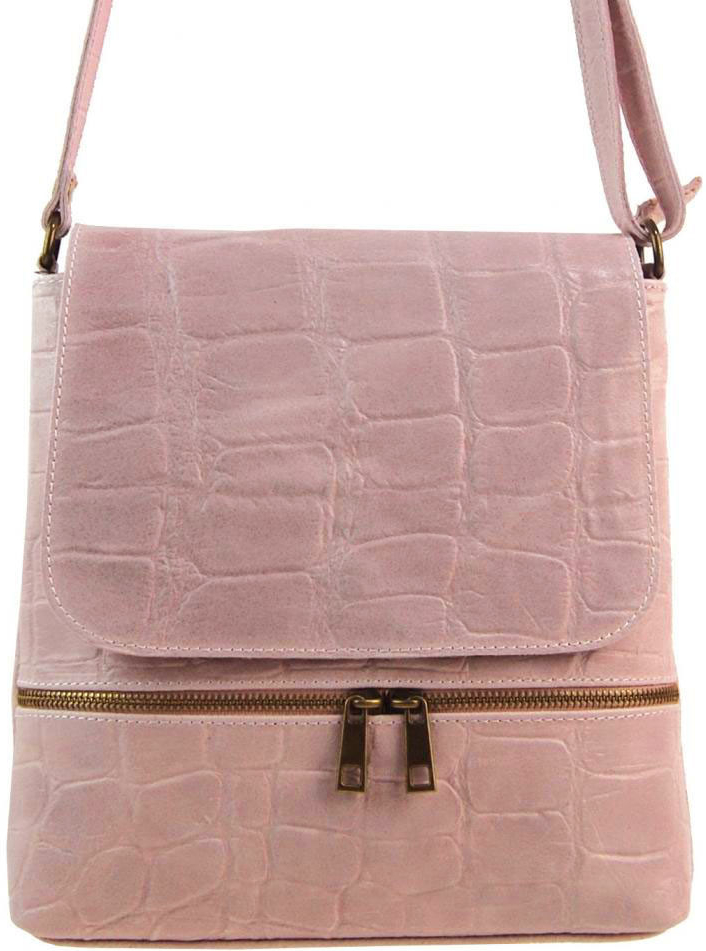 Barebag kožená dámska crossbody kabelka v kroko dizajne ružová