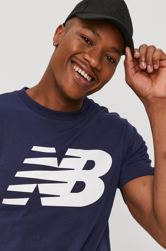 New Balance tričko pánske s potlačou tmavomodré