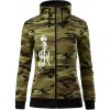 Husľový kľúč gitara - Mikina dámska trendy zipper s kapucňou - XL ( Zelený maskáč )