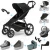 Set 10v1 Thule Urban Glide 4-wheel Black + madlo + vanička Mid blue + pláštenky a moskytiéry Thule + Autosedačka Thule Maple Light Gray s ISOFIX základňou Thule Alfi a adaptéry