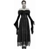 šaty DEVIL FASHION A Coven Affair long Gothic Dress with Faux-Fur Col