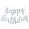 Party nápis strieborný Happy Birthday 62 cm