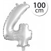 FUN RAG 4Silver-211762 Mini fóliový balón číslo 4 strieborný 100 cm, 1 ks