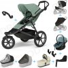 Set 10v1 Thule Urban Glide 3 Mist green s magnetickou sponou + madlo + vanička Soft beige + pláštenky a moskytiéry Thule + Autosedačka Thule Maple Mid blue s ISOFIX základňou Thule Alfi a adaptérmi