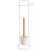 TENDANCE Stojan na toaletný papier a WC kefu White Bamboo, biela/s drevenými prvkami, O