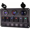 Panel s 6x spínačmi Rocker, voltmeter, CL + USB zásuvka, 12/24V (47159)