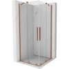 Mexen Velar Duo, sprchový kút s posuvnými dverami 100(dvere) x 100(dvere) cm, 8mm číre sklo, medená matná profil, 871-100-100-02-65