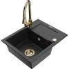 Mexen Enzo, 1-komorový granitový drez 576x465x174 mm a drezová batéria Elia, čierna-strieborná metalíza, 6506-73-670101-50