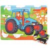 Bigjigs Toys Drevený traktor puzzle 9 kusov