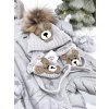 Luxusný čiapkový set TEDY s bmbolcom z pravej kožušiny - grey TOP AKCIA!-ihneď