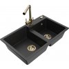 MEXEN/S MEXEN/S - Tomas granitový drez 2-bowl vrátane batérie Duero, čierna/srebrny metalik 6516-73-671600-50