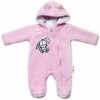 Baby Nellys Chlpáčkový overálek s kapucňou Cute Bunny svetlo ružový