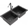 MEXEN/S MEXEN/S - Mario granitový drez 2-bowl vrátane batérie Flora, čierna kropenatá 6504-76-670401-08-B