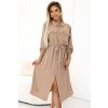 Midi košeľové šaty so zlatými gombíkmi a viazaním - MOCHA MOUSSE 531-3 - Mocha Mousse Béžová / UNI 531-3