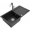 MEXEN/S MEXEN/S - Leo granitový drez 1 s odkvapkávačom vrátane batérie Flora, čierna/strieborná metalík 6501-73-670401-07