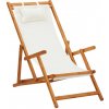 vidaXL Skladacie plážové kreslo, eukalyptový masív a látka, krémové