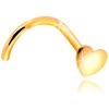 Šperky eshop - Zlatý zahnutý piercing do nosa 585 - lesklé ploché srdiečko S2GG207.03