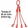 Reťazový záves,oko-4 hák, skracovač, nosnosť 6700/4750 kg, G8-10, Certifikát 6700 / 4750 kg 6,5 m Červená