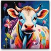 Vymalujsisam.sk Diamantové maľovanie - Veselá kravička Veľkosť: 50x50cm, Rám: Bez rámu, iba zrolované plátno, Diamanty: Hranaté