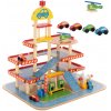 Drevená garáž LandToys, 3-poschodová, s autami a helikoptérou