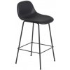 Muuto Barová stolička Fiber Stool 65cm s opierkou, Tube Base, black leather