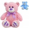 Medveď plyšový 20 cm sediaci s mašľou - mix farieb (modrá, ružová)