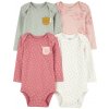 CARTER'S Body dlhý rukáv Pink / Green Bumblebee holka 4ks 3m / veľ. 62