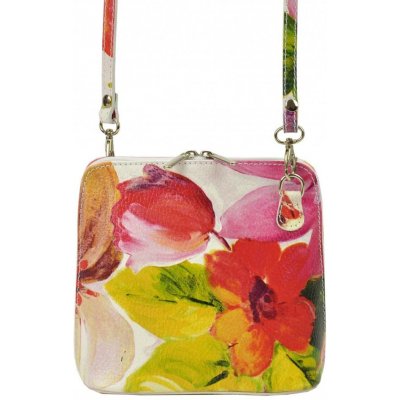 Barebag kožená malá dámska crossbody kabelka s motívom kvetov ružová