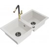 MEXEN/S MEXEN/S - Mario granitový drez 2-bowl vrátane batérie Flora, biela 6504-20-670401-57-B