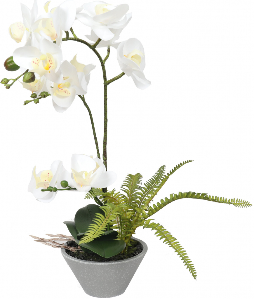 Umelá Orchidea biela s papraďou 43 cm