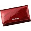 Pierre Cardin dámska lakovaná peňaženka, červená, listový vzor, 14,5 × 8,5 cm