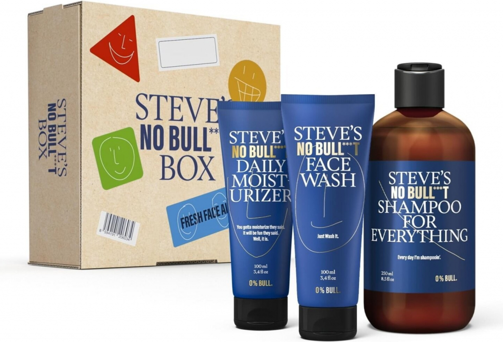 Steve´s Fresh Face All Day Steve\'s denný hydratačný krém 100 ml + umývací gél na tvár 100 ml + šampón na vlasy a fúzy 250 ml darčeková sada