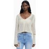 Dámský svetr DESIGUAL 25SWJF23 1001 JERS FLAM 1001 WHITE velikost M