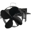 Ventilátor Strend Pro, krbový, s úchytom na dymovod a magnetom, poháňaný teplom, 4-lopatkový, čierny