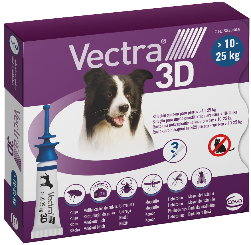 VECTRA 3D spot-on psy M 10–25 kg modrý 3 x 3,6 ml
